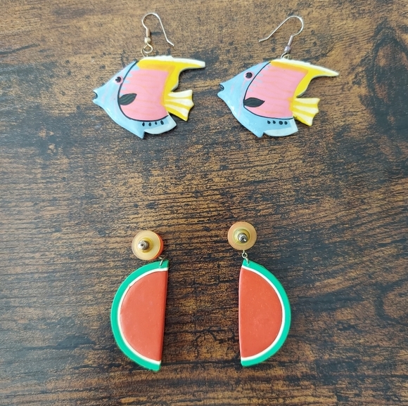 Earrings- 2 Pair - Fish & Watermelon - Picture 2 of 3